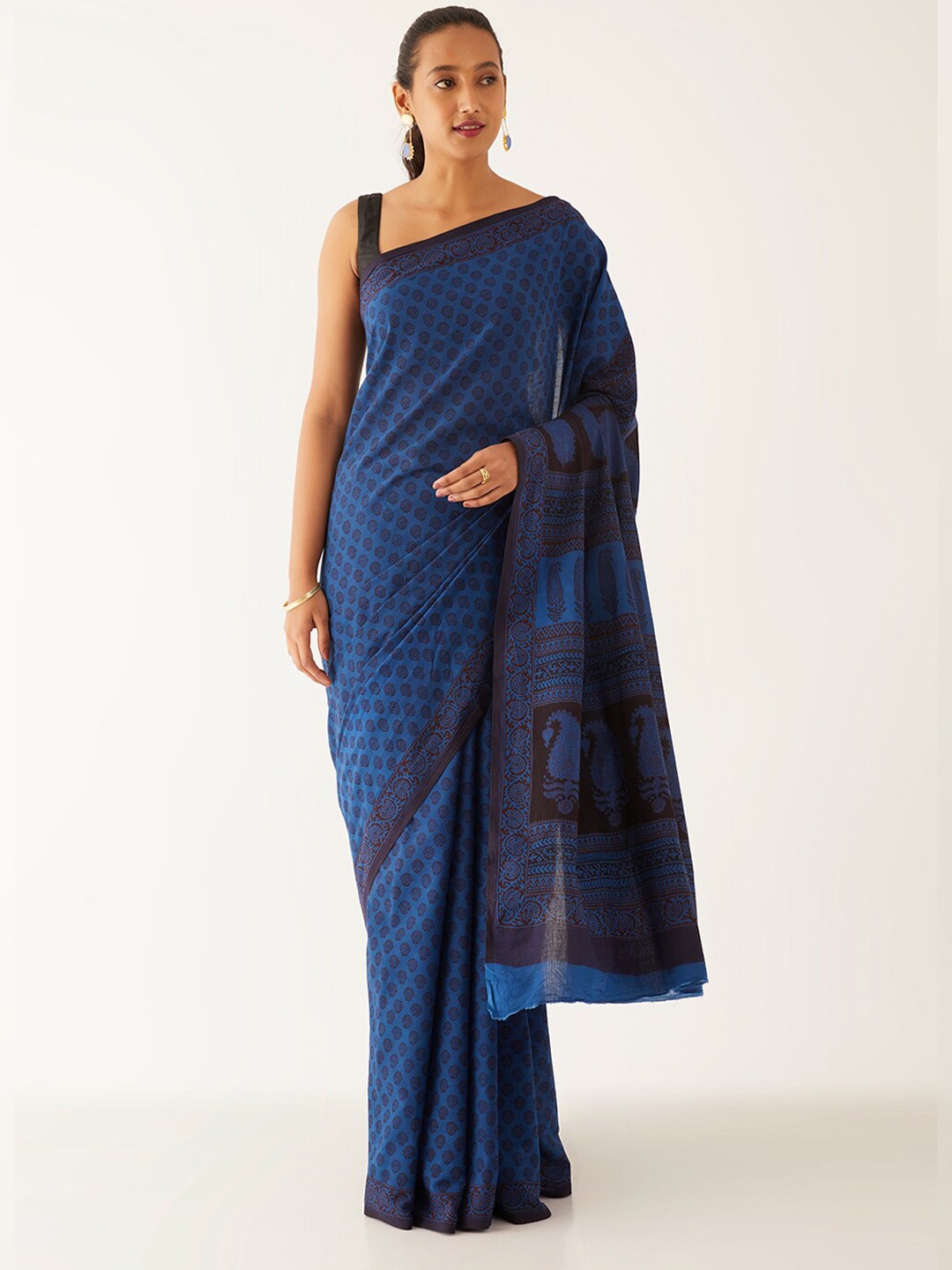 

Taneira Bagh Printed Pure Cotton Bagh Saree, Blue