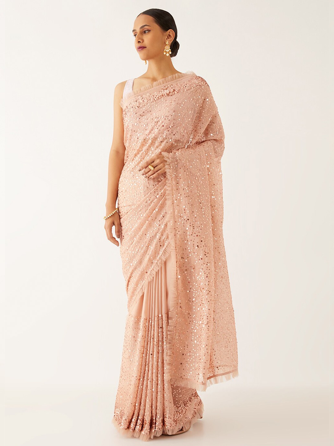 

Taneira Sequin Embellished Saree, Beige