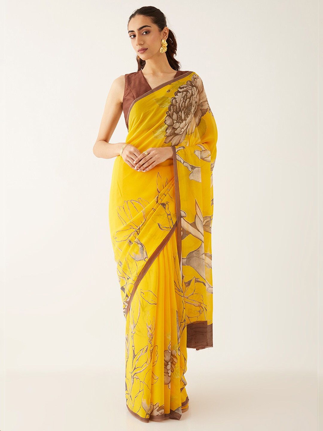 

Taneira Floral Printed Saree, Yellow