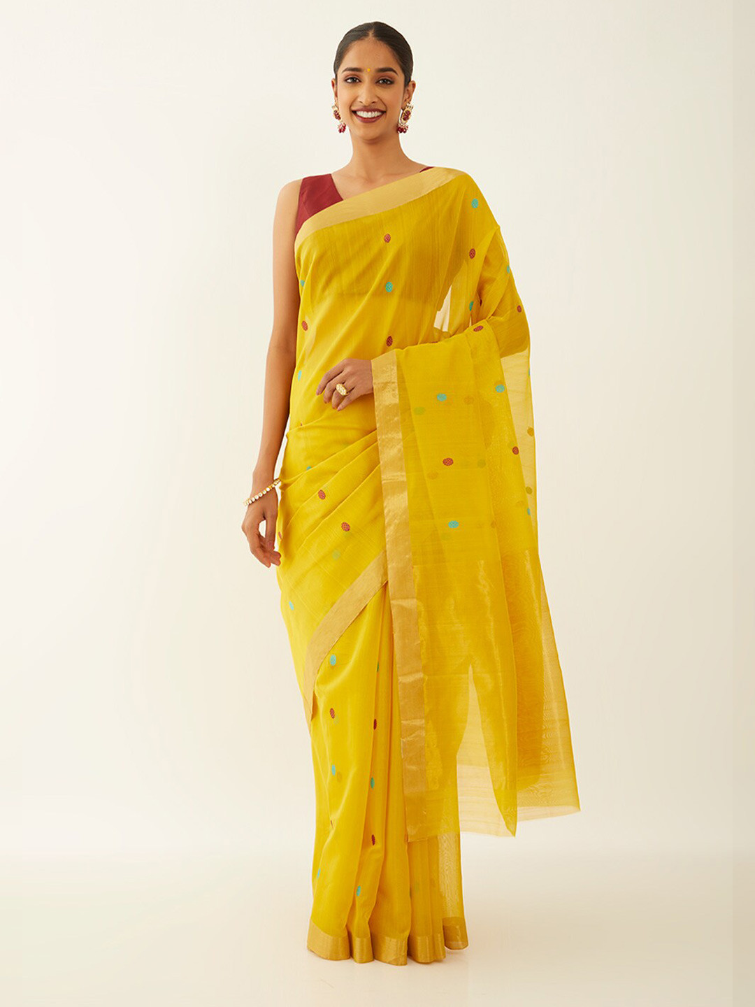 

Taneira Floral Woven Design Silk Cotton Chanderi Saree, Yellow