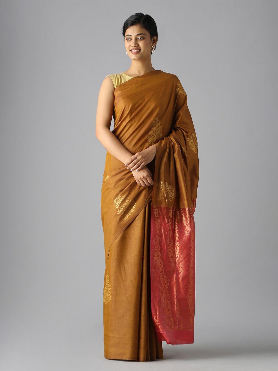 

Taneira Ethnic Motifs Woven Design Silk Blend Saree, Brown