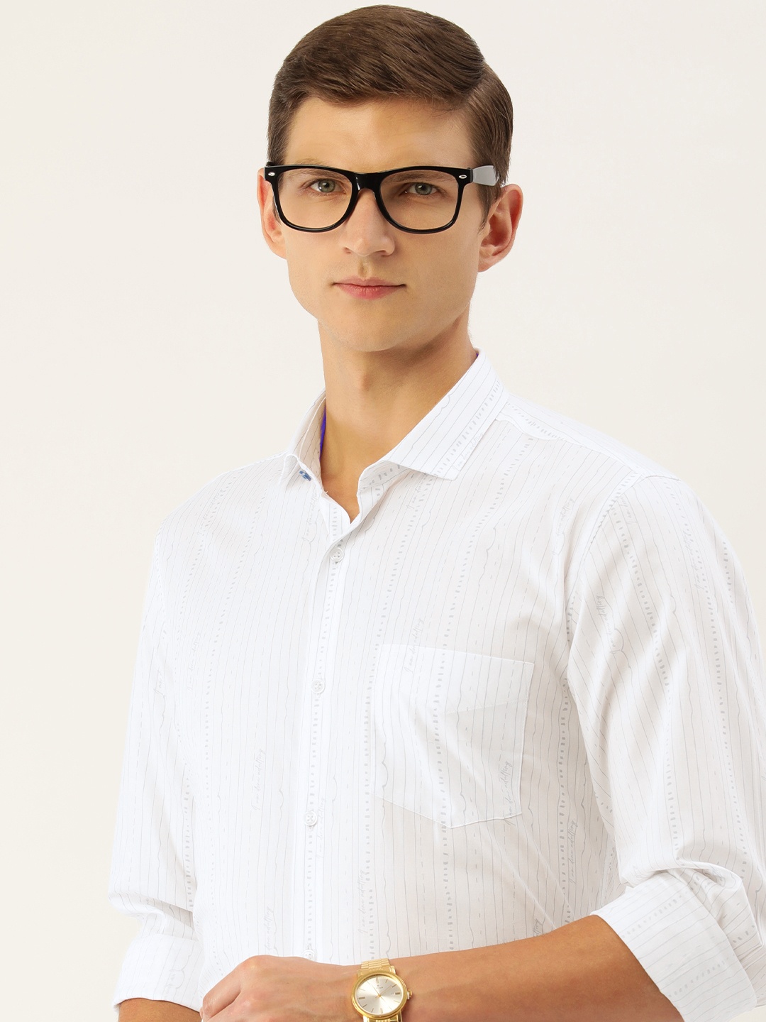 

Peter England Men Pure Cotton Slim Fit Striped Formal Shirt, White