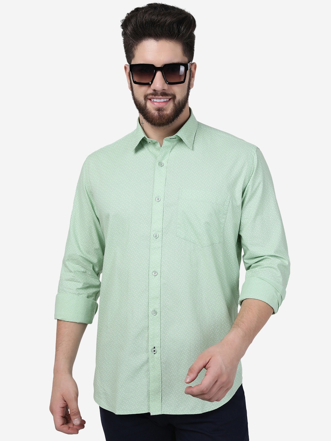 

Greenfibre Micro Disty Printed Casual Cotton Shirt, Green