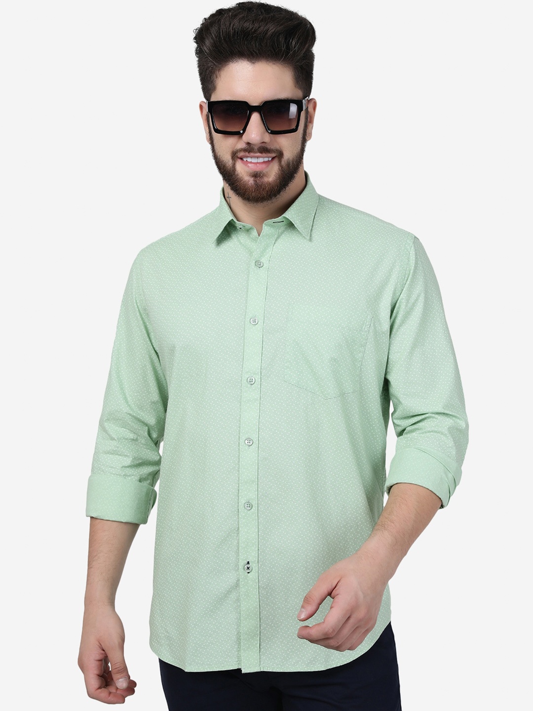 

Greenfibre Micro Disty Printed Casual Cotton Shirt, Green