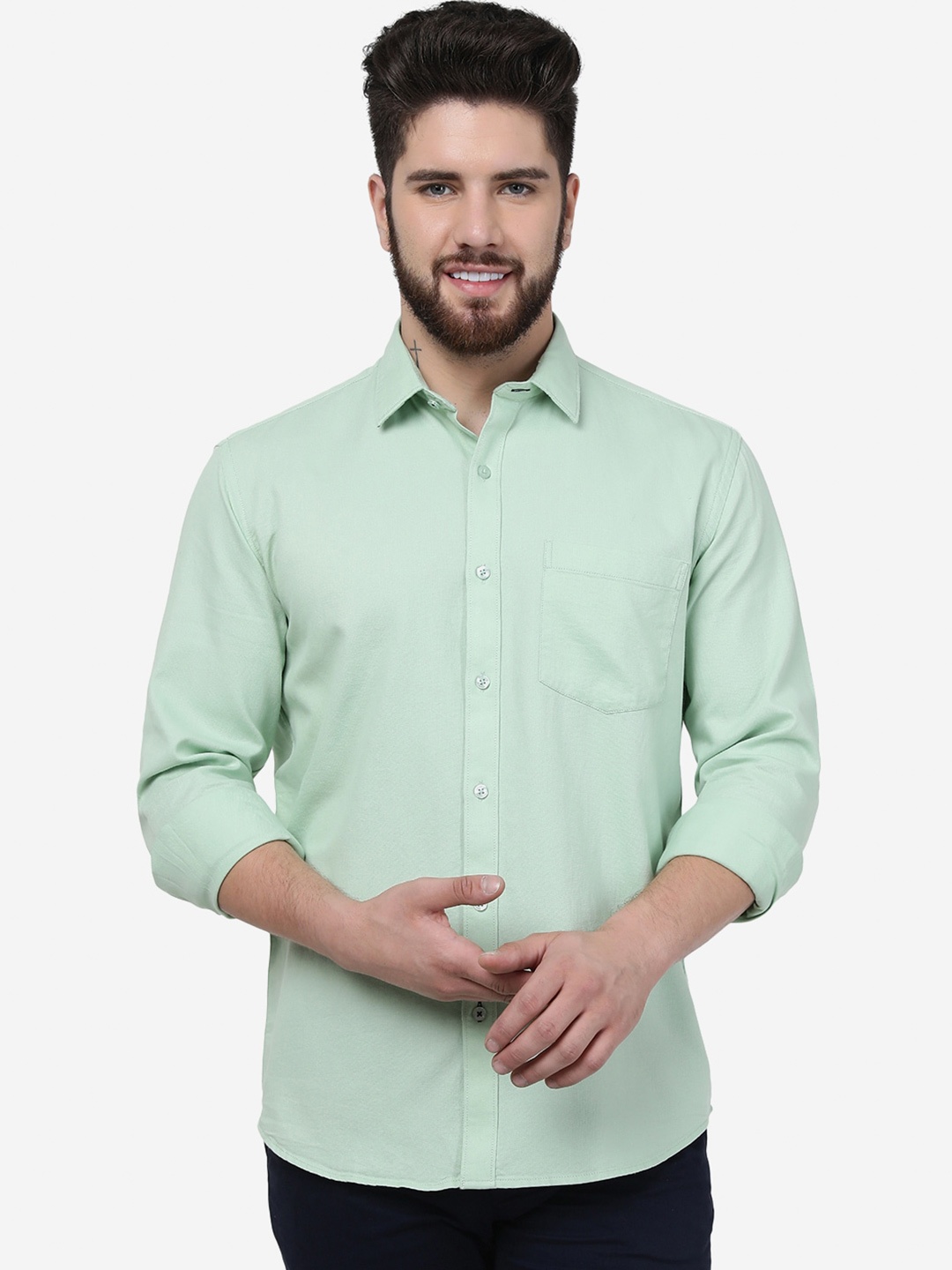 

Greenfibre Micro Disty Printed Casual Cotton Shirt, Green