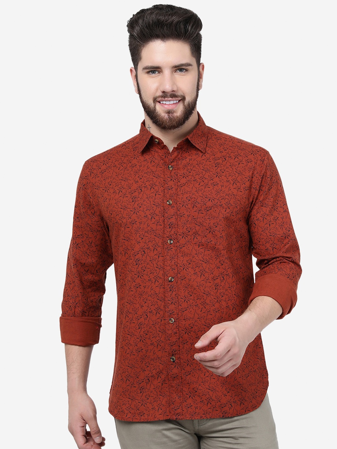 

Greenfibre Slim Fit Floral Printed Casual Cotton Shirt, Rust