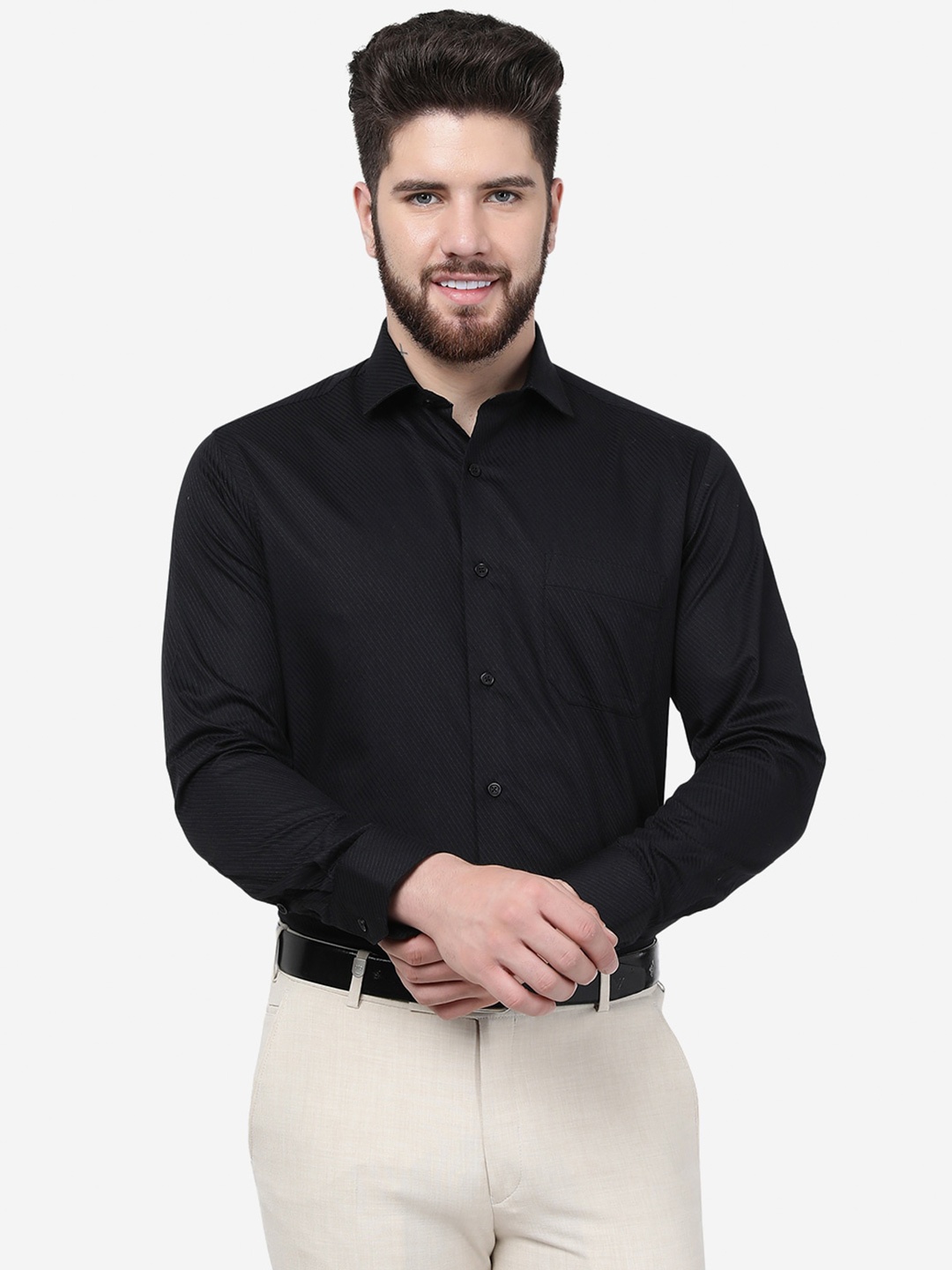 

Greenfibre Slim Fit Spread Collar Cotton Formal Shirt, Black