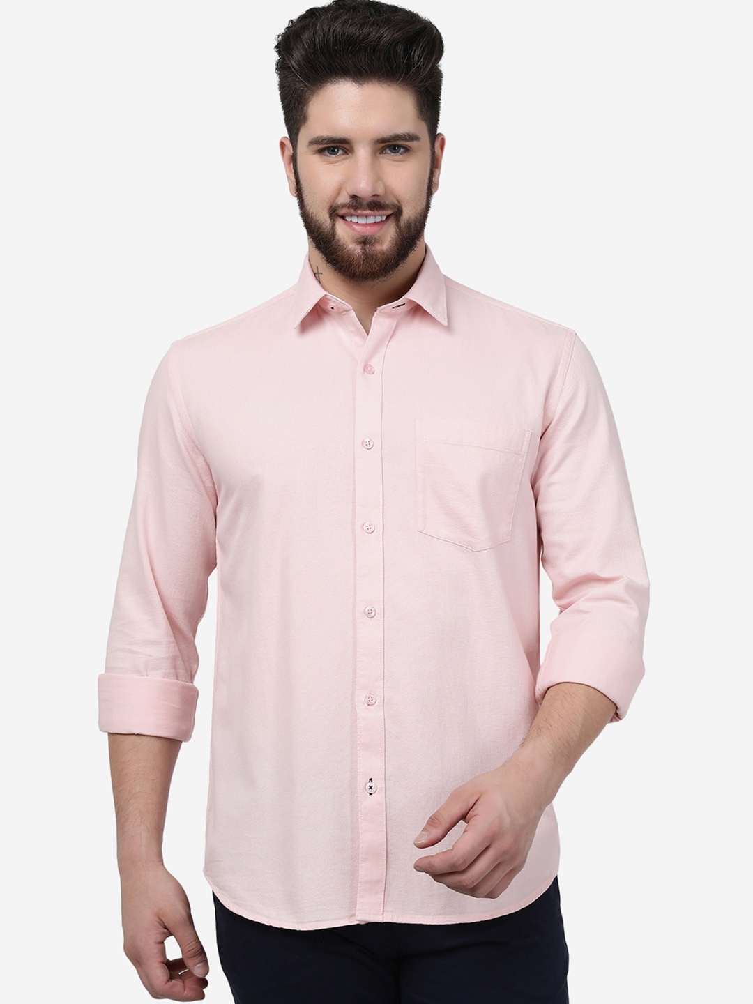 

Greenfibre Slim Fit Spread Collar Cotton Casual Shirt, Pink