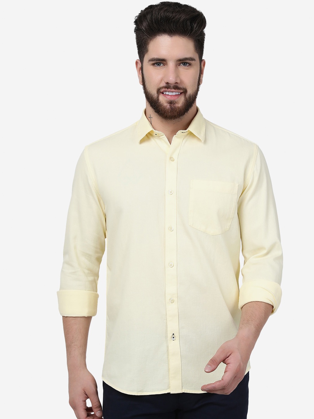 

Greenfibre Slim Fit Spread Collar Pure Cotton Casual Shirt, Yellow