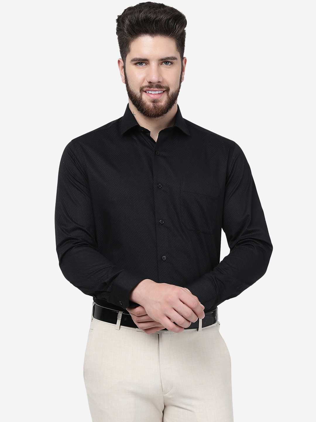 

Greenfibre Slim Fit Spread Collar Formal Shirt, Black