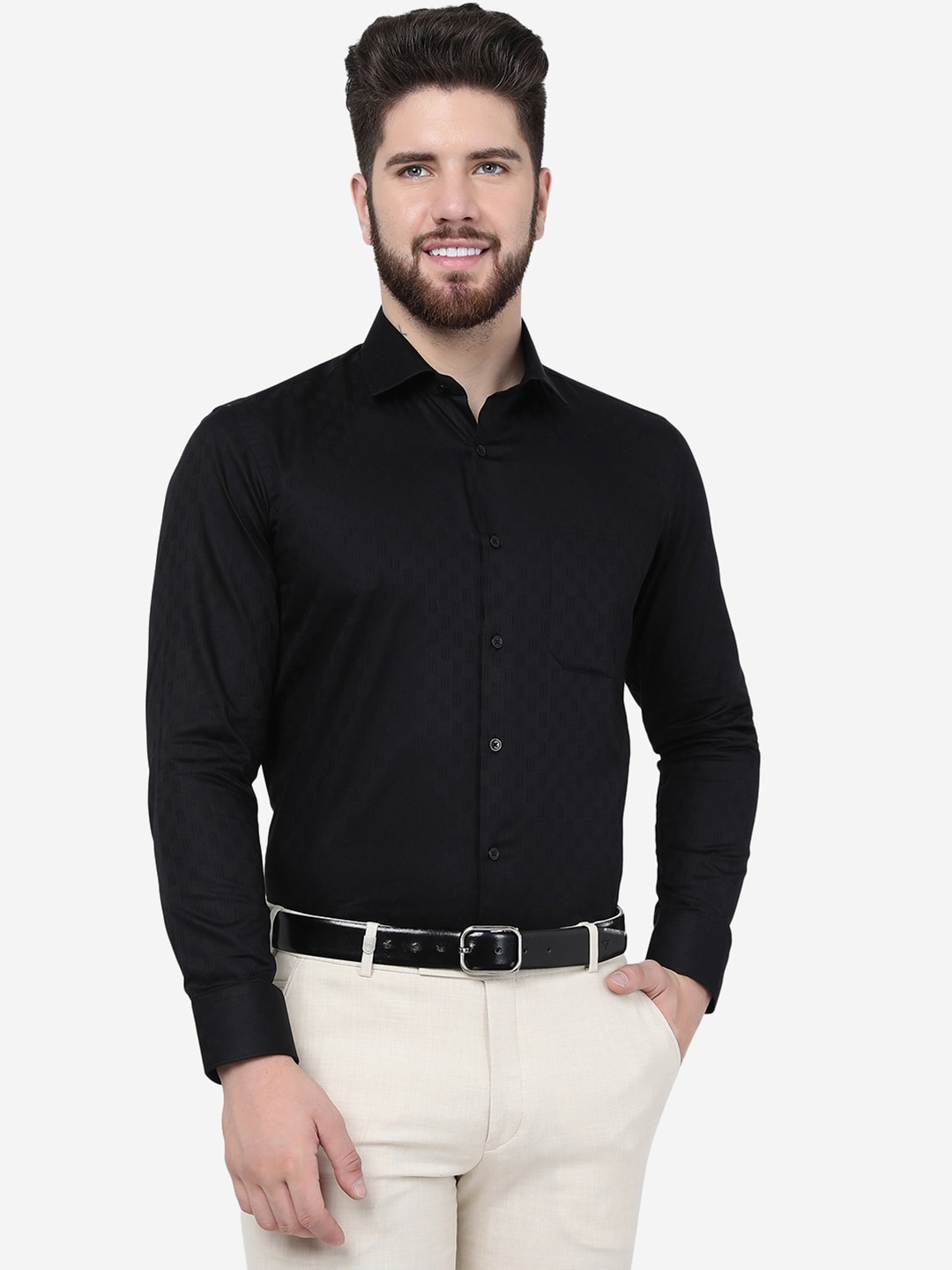 

Greenfibre Slim Fit Spread Collar Formal Shirt, Black