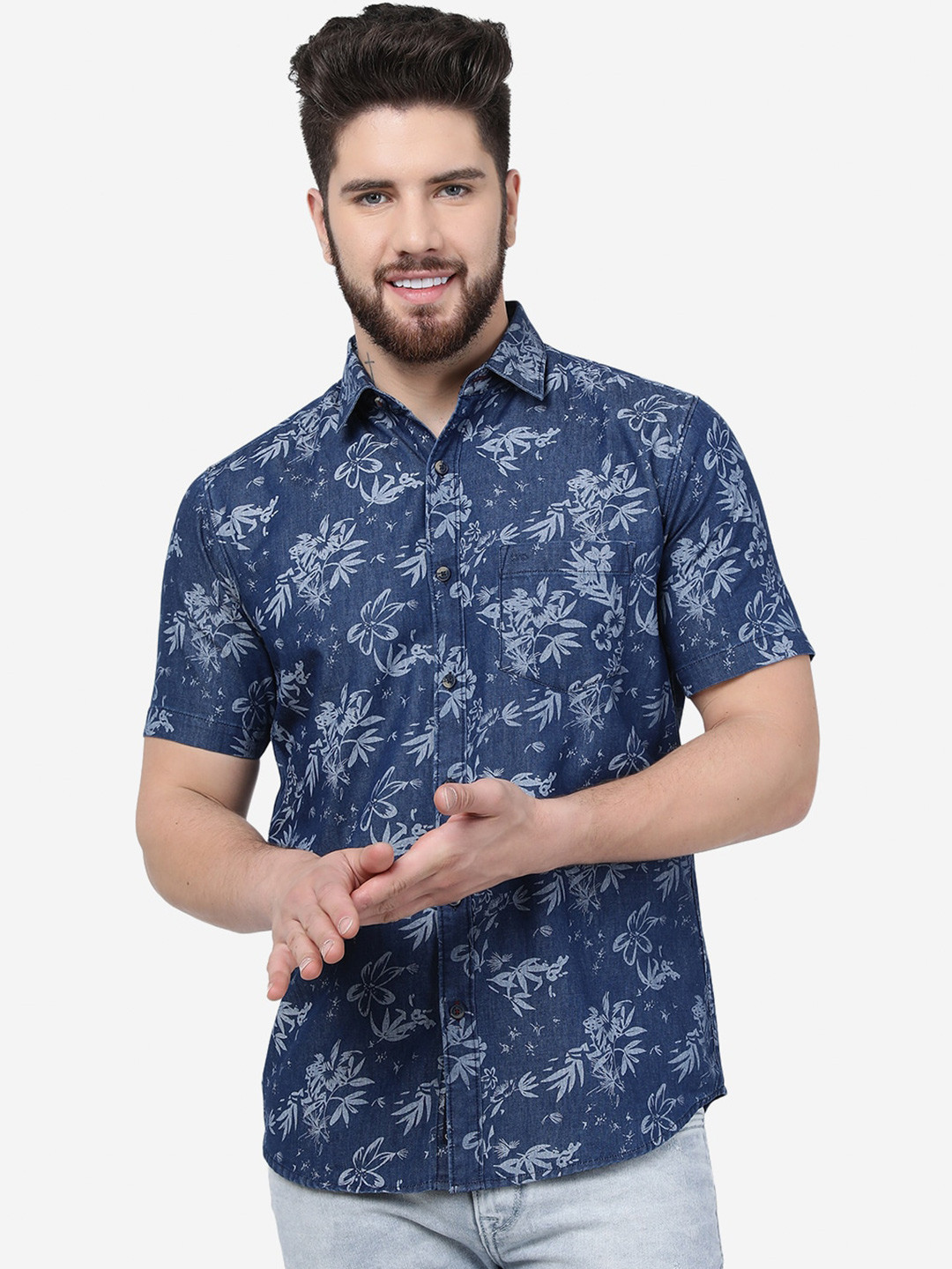 

JADE BLUE Floral Printed Slim Fit Cotton Shirt
