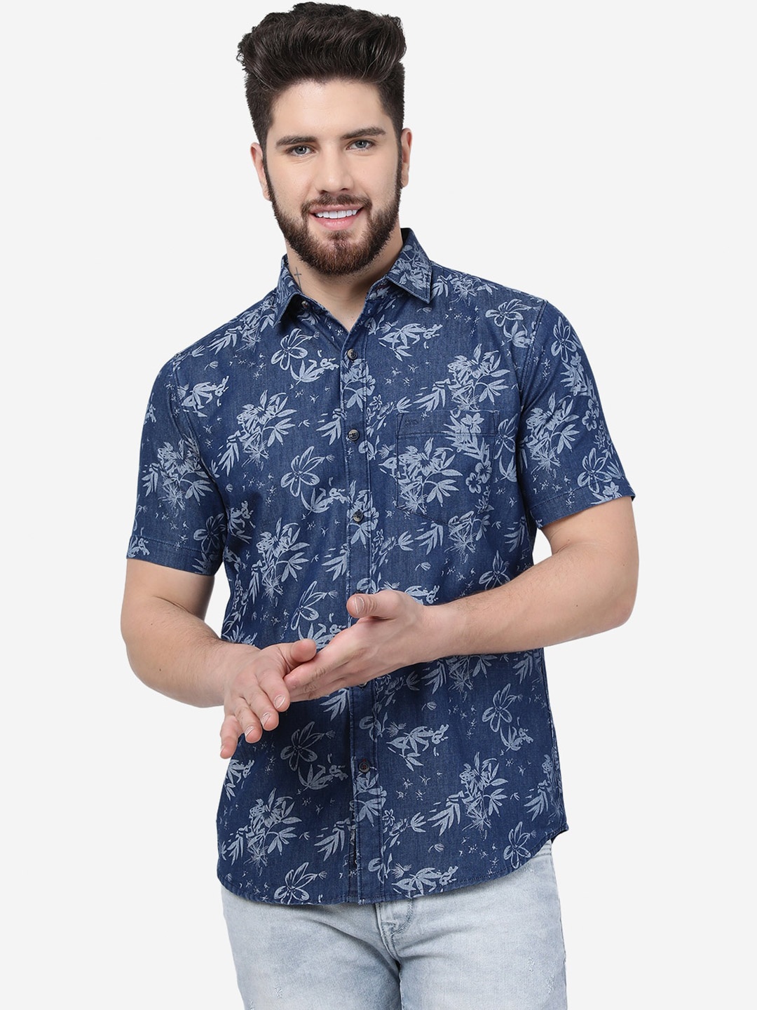 

JADE BLUE Floral Printed Slim Fit Cotton Shirt