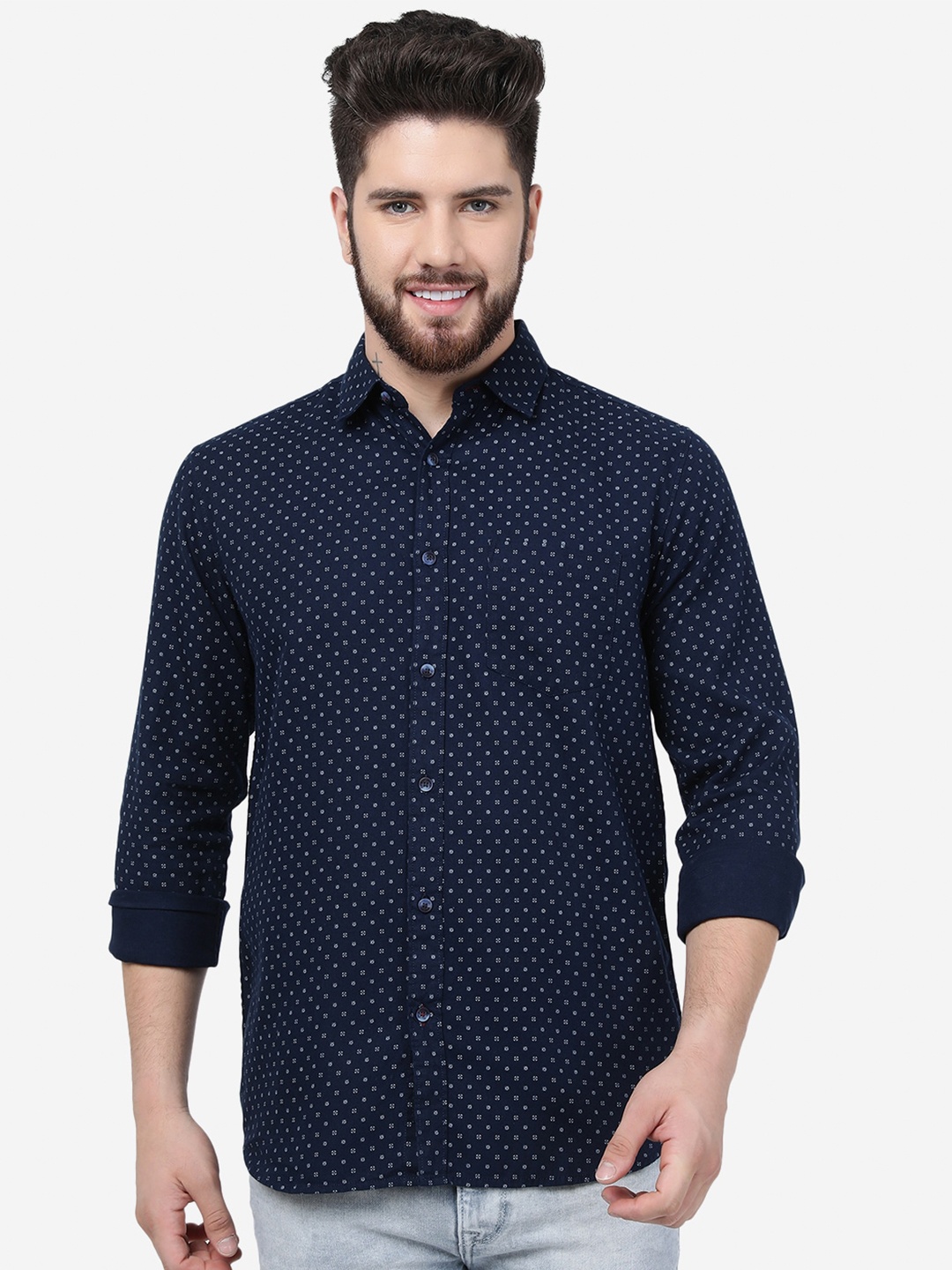

JADE BLUE Micro Ditsy Printed Slim Fit Cotton Shirt