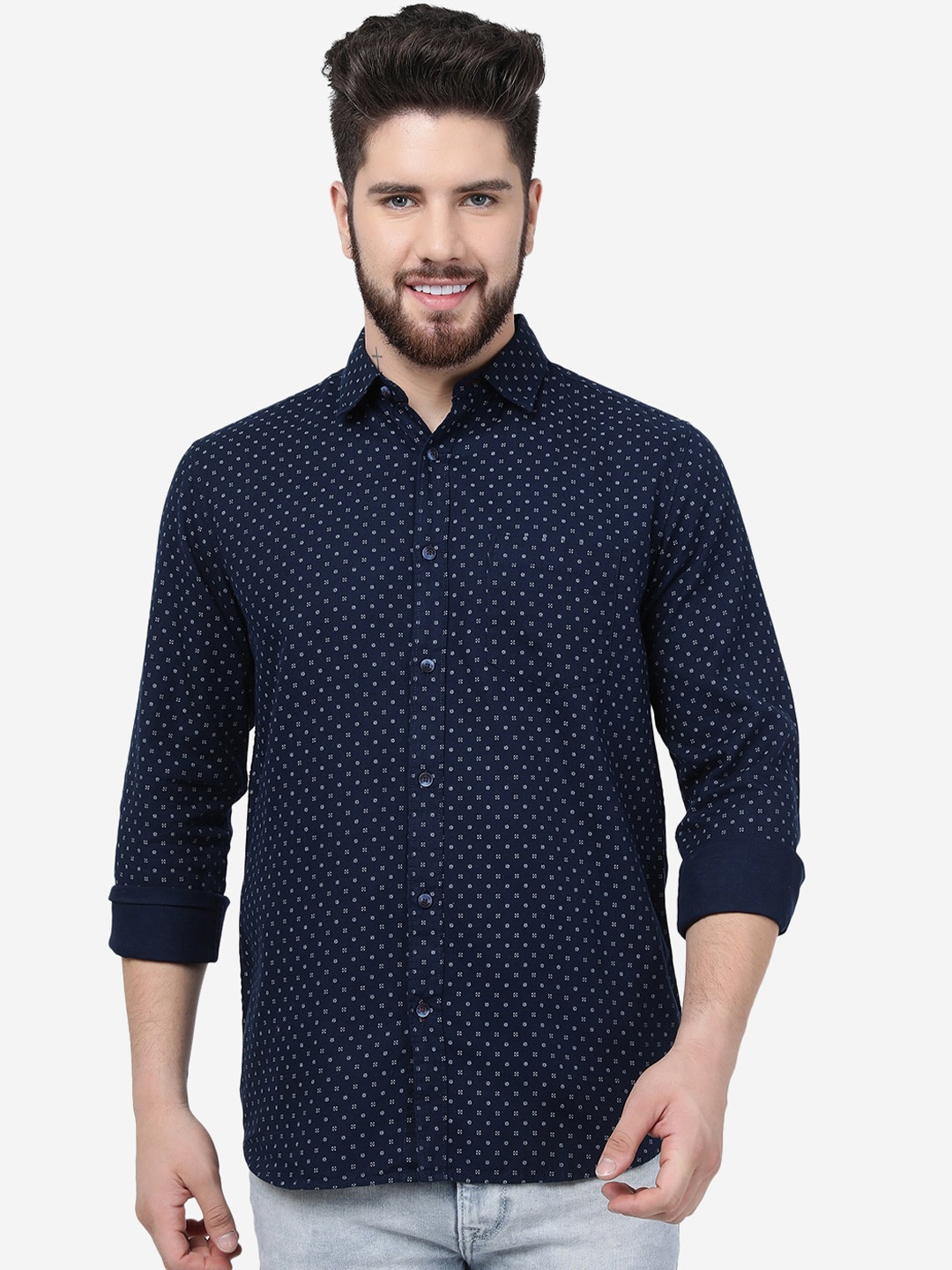 

JADE BLUE Micro Ditsy Printed Slim Fit Cotton Shirt