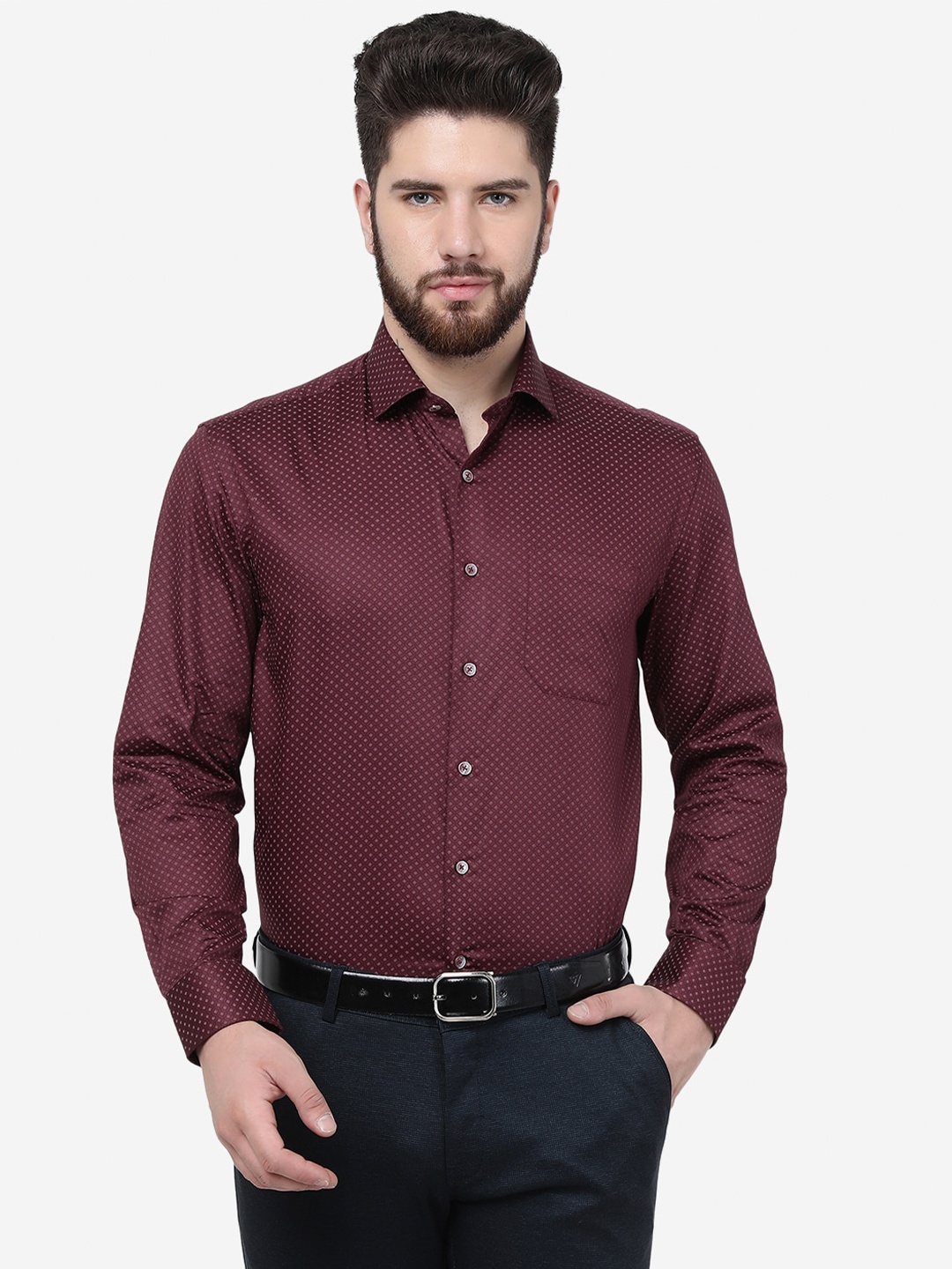

JADE BLUE Micro Ditsy Printed Cotton Formal Shirt, Maroon