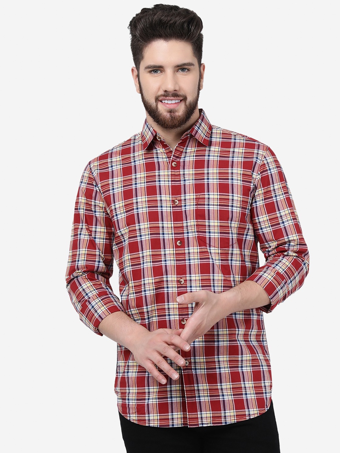 

JADE BLUE Checked Slim Fit Cotton Casual Shirt, Red