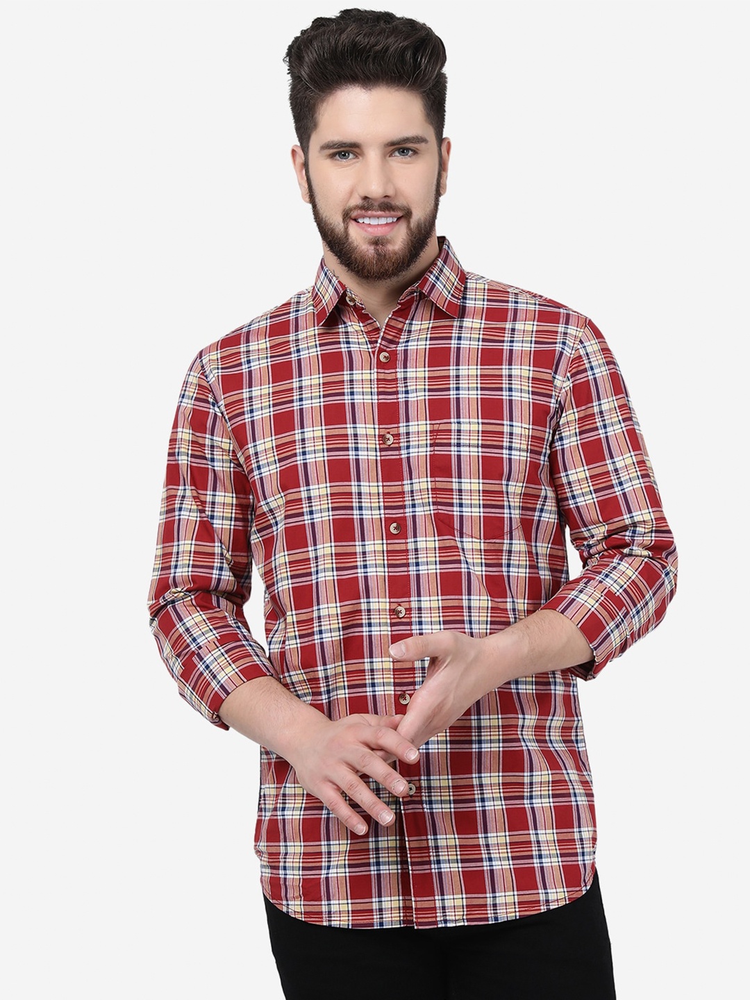 

JADE BLUE Checked Slim Fit Cotton Casual Shirt, Red