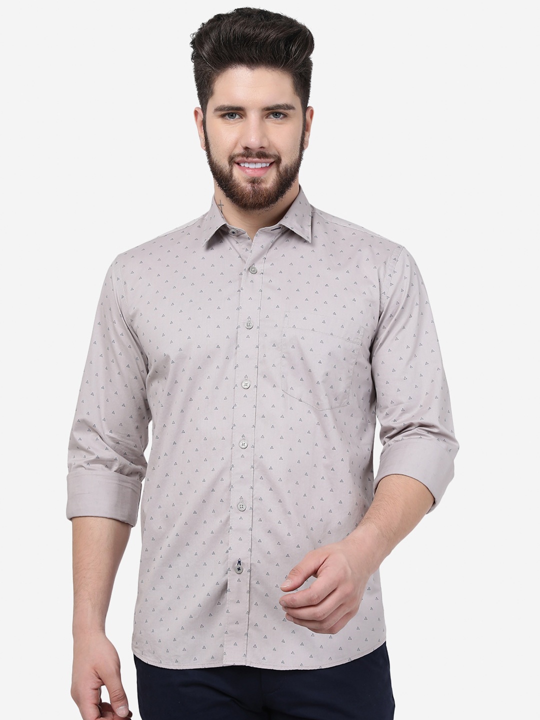 

JADE BLUE Micro Ditsy Printed Slim Fit Cotton Casual Shirt, Grey