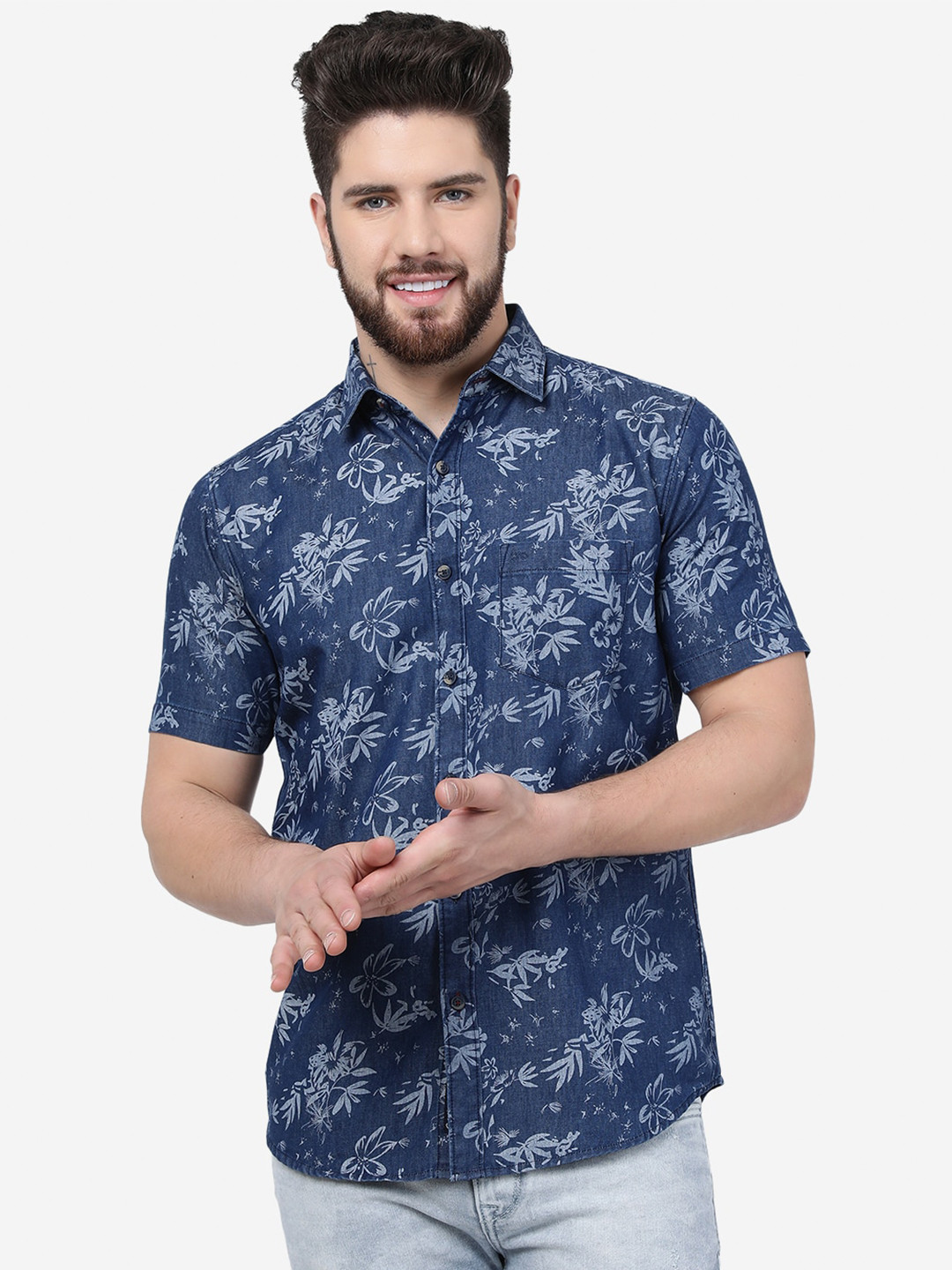 

JADE BLUE Floral Printed Slim Fit Casual Shirt
