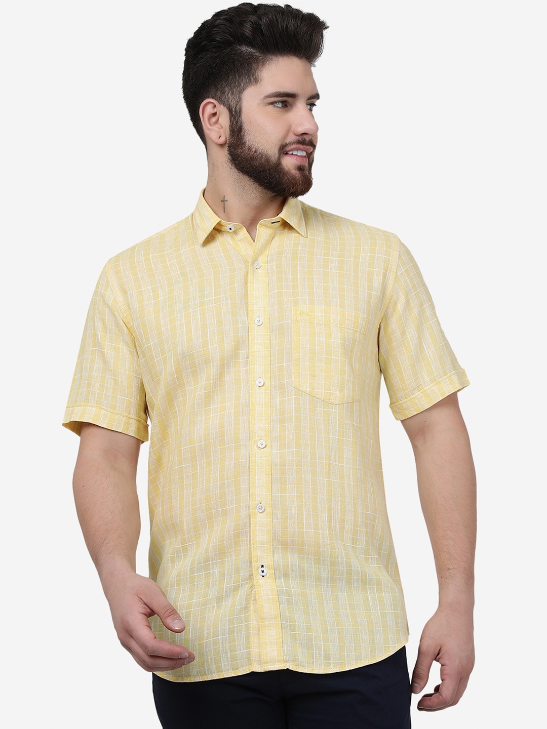 

JADE BLUE Striped Slim Fit Cotton Casual Shirt, Yellow