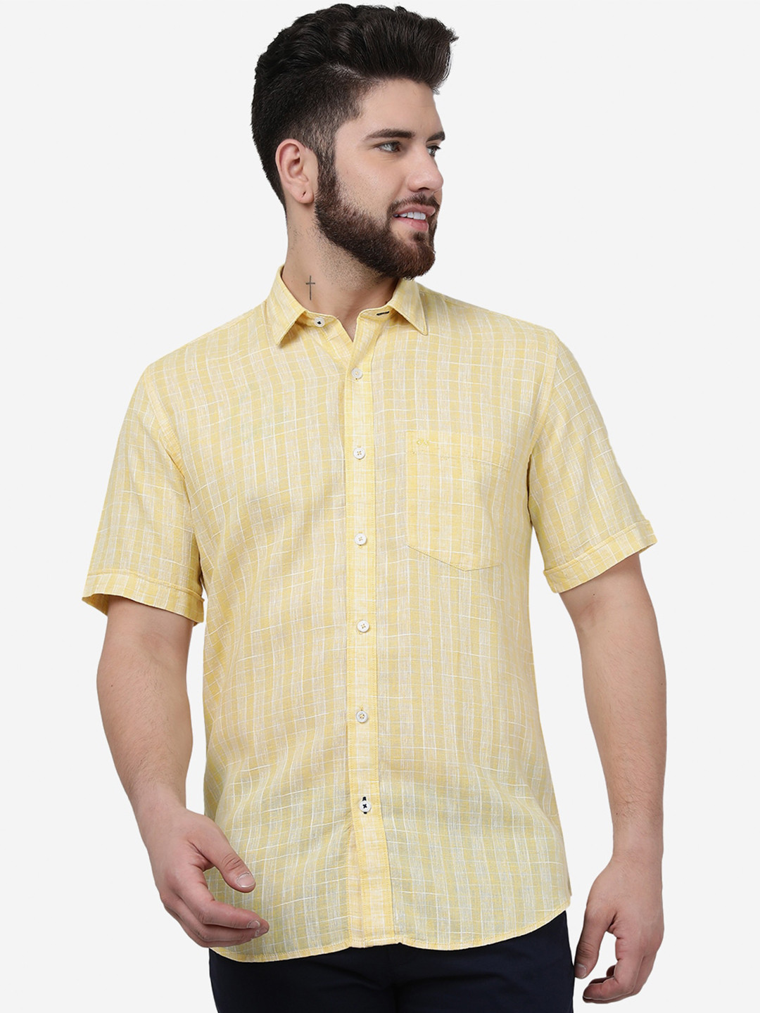 

JADE BLUE Striped Slim Fit Cotton Casual Shirt, Yellow