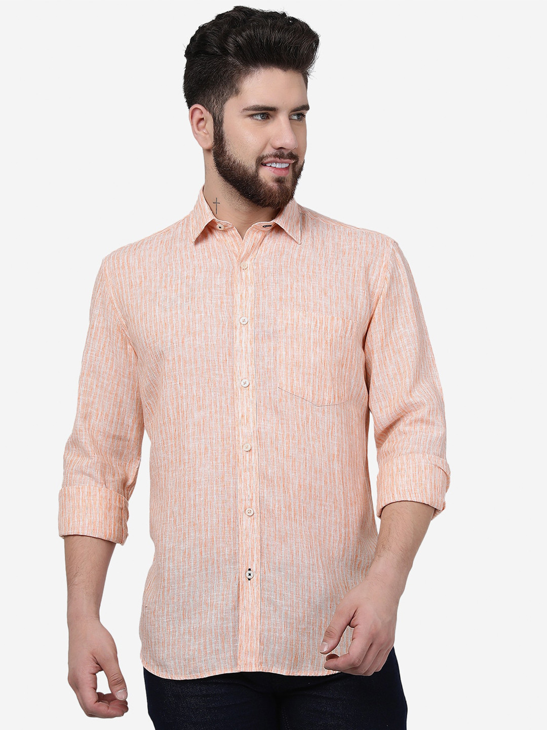 

JADE BLUE Spread Collar Slim Fit Cotton Casual Shirt, Orange