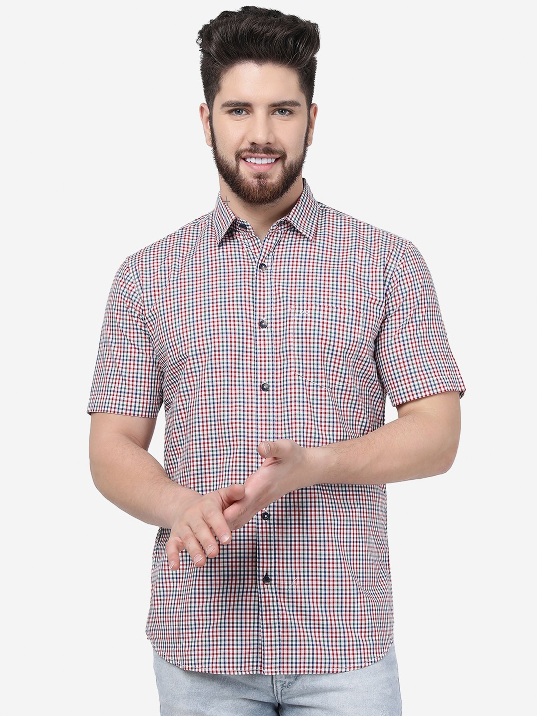 

JADE BLUE Checked Slim Fit Cotton Casual Shirt, Red