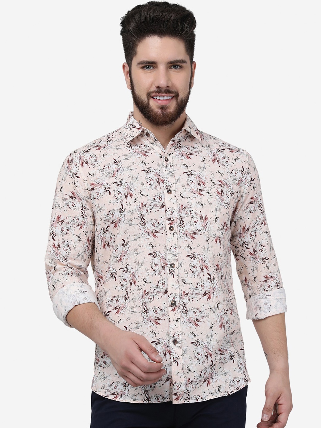 

JADE BLUE Floral Printed Spread Collar Cotton Casual Shirt, Green
