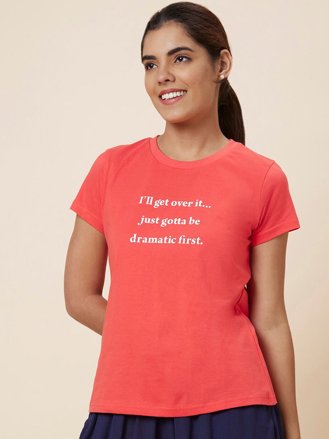 

Globus Typography Printed Pure Cotton T-Shirt, Peach