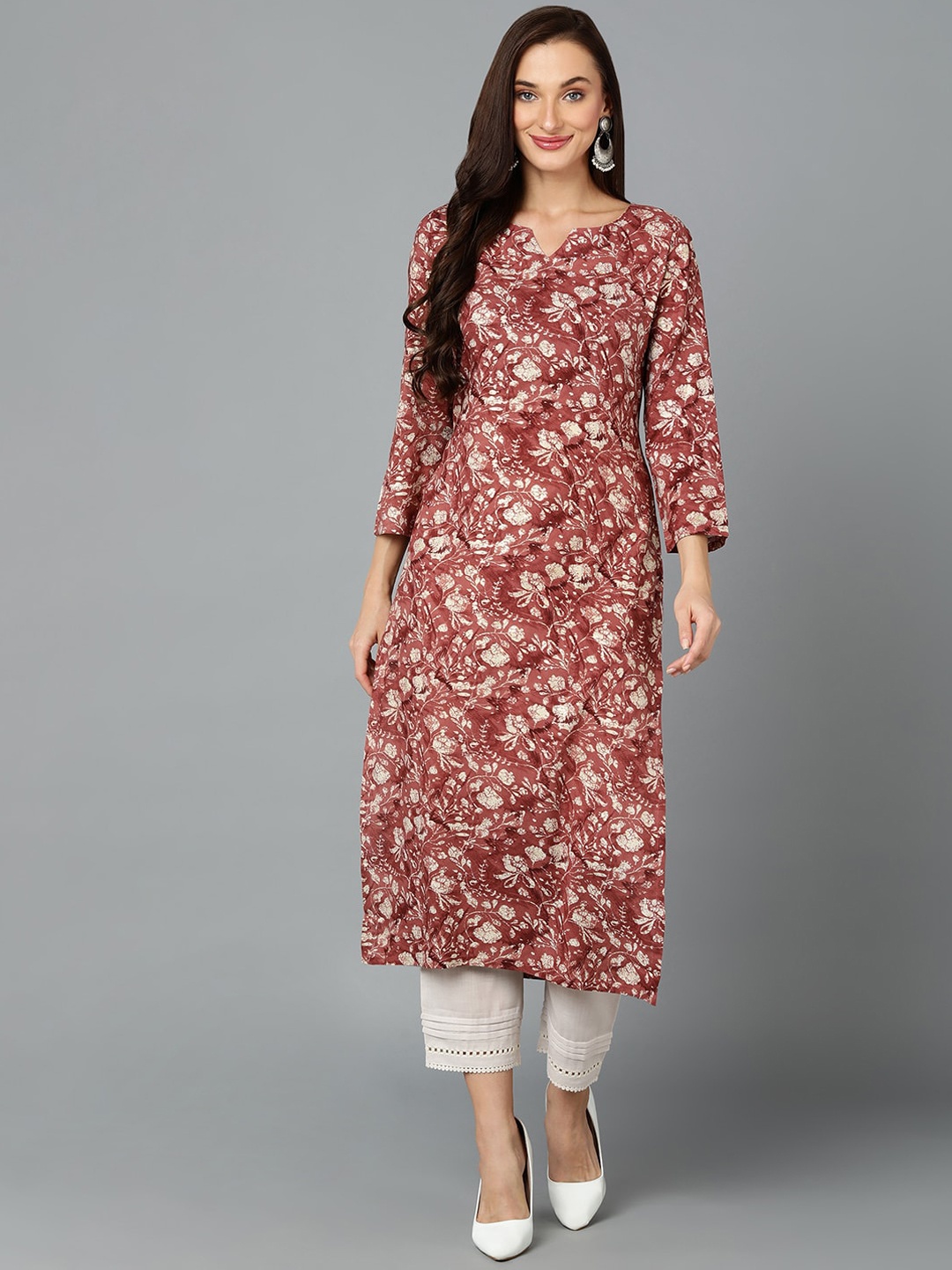 

AHIKA Mauve & Beige Floral Printed Straight Kurta