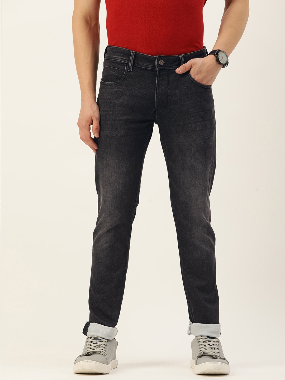 

Peter England Casuals Men Skinny Fit Light Fade Stretchable Mid-Rise Jeans, Black