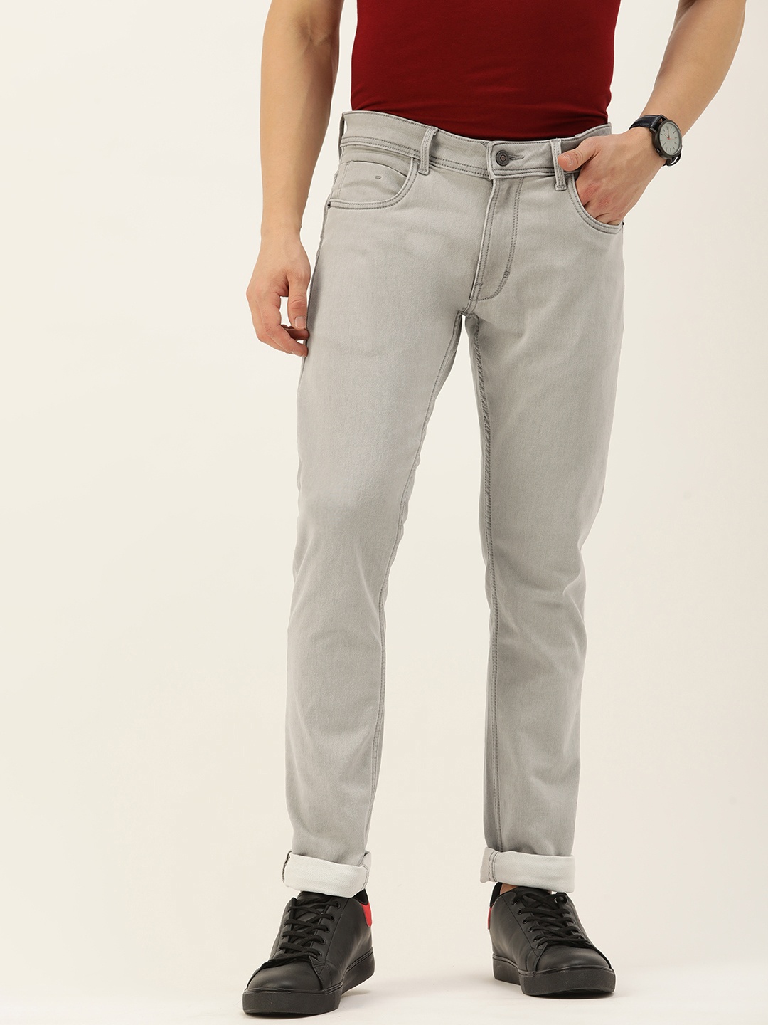 

Peter England Casuals Men Skinny Fit Stretchable Jeans, Grey