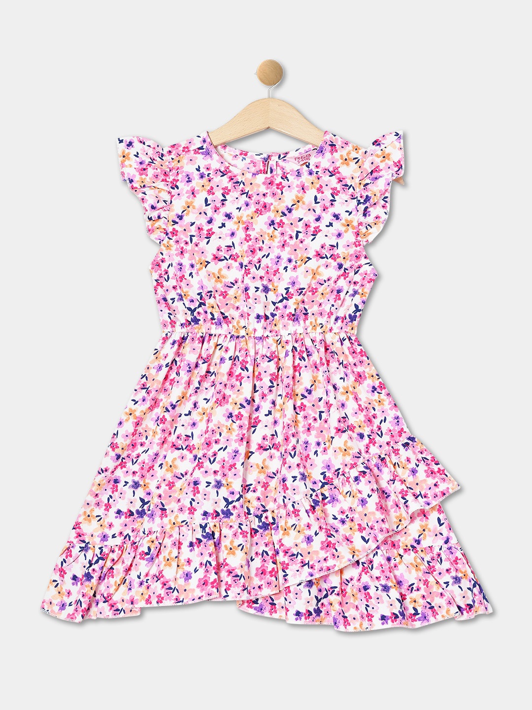 

R&B Girls Floral Printed Flutter Sleeves Fit & Flare Dress, Pink