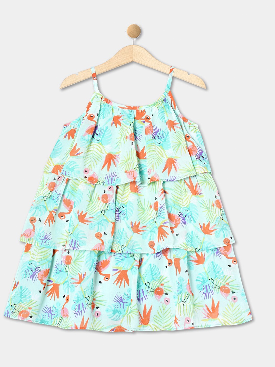 

R&B Girls Conversational Printed Layered A-Line Dress, Sea green