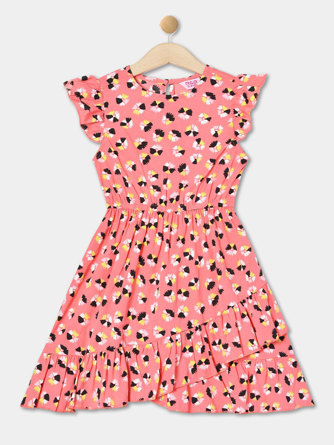 

R&B Girls Floral Printed Fit & Flare Dress, Pink