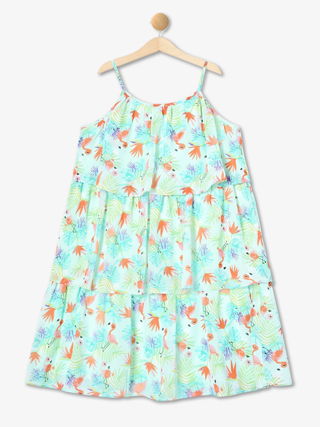 

R&B Girls Conversational Printed Tiered A-Line Dress, Sea green