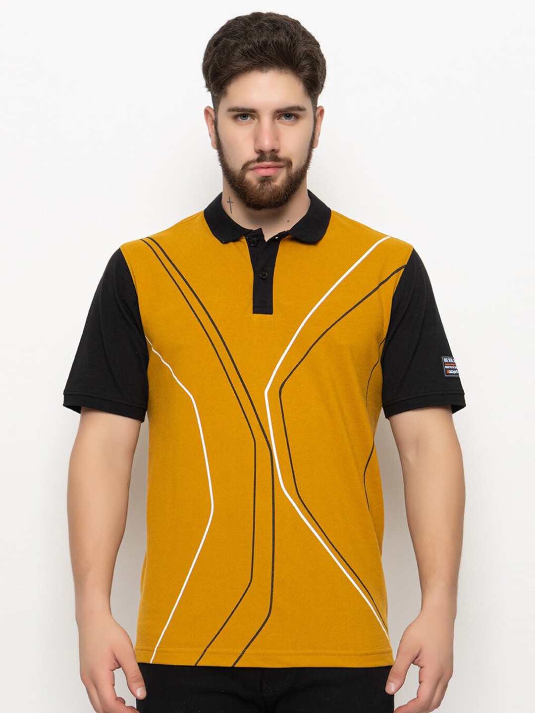 

Club York Polo Collar Abstract Printed T-Shirt, Mustard