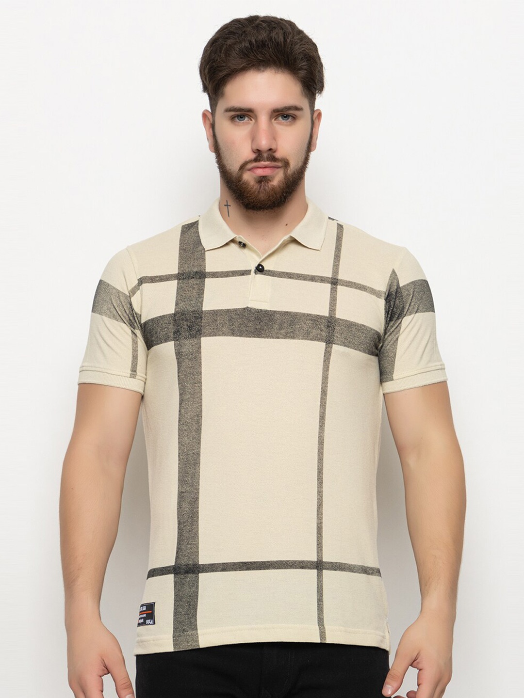 

Club York Checked Polo Collar T-Shirt, Cream