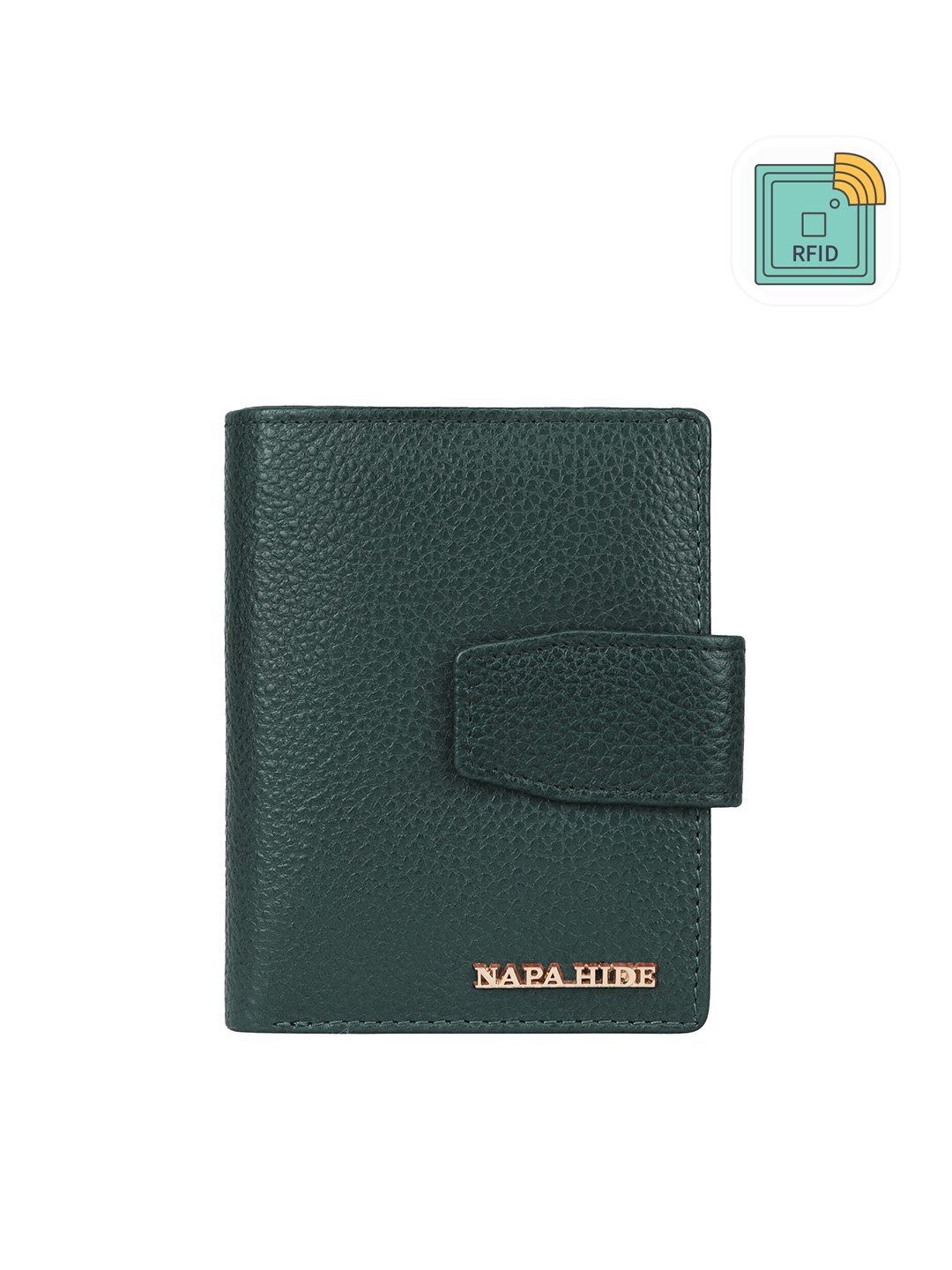 

NAPA HIDE Women Textured Leather RFID Two Fold Wallet, Green