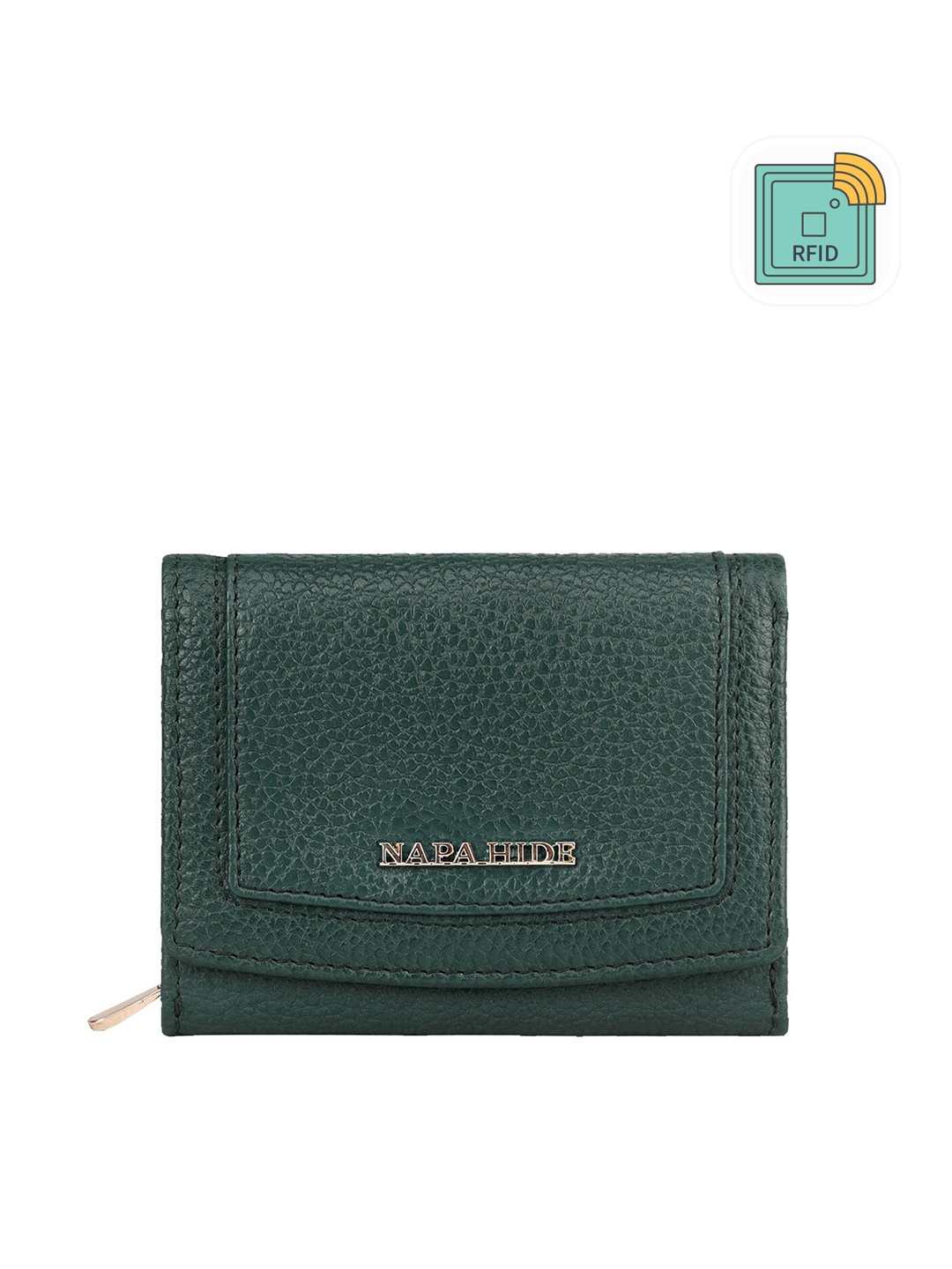 

NAPA HIDE Textured Leather Three Fold Wallet, Green