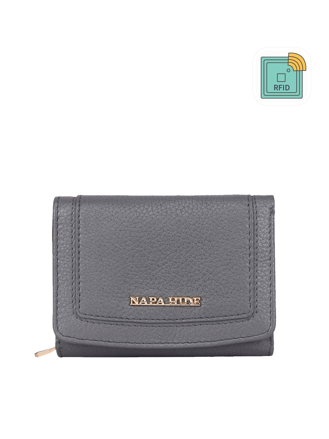 

NAPA HIDE Women Leather Three Fold Wallet With RFID, Grey