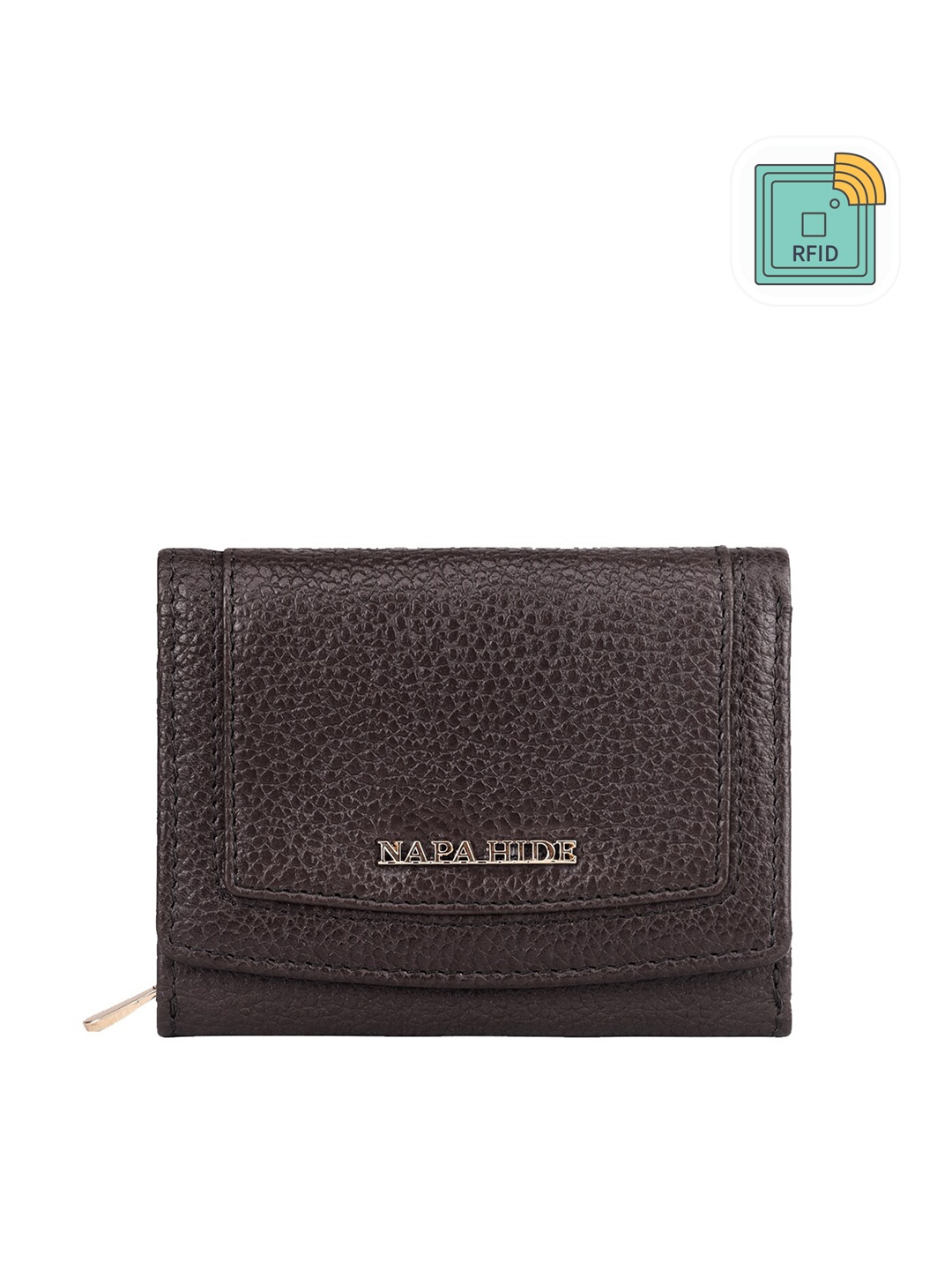 

NAPA HIDE Women Leather RFID Three Fold Wallet, Brown