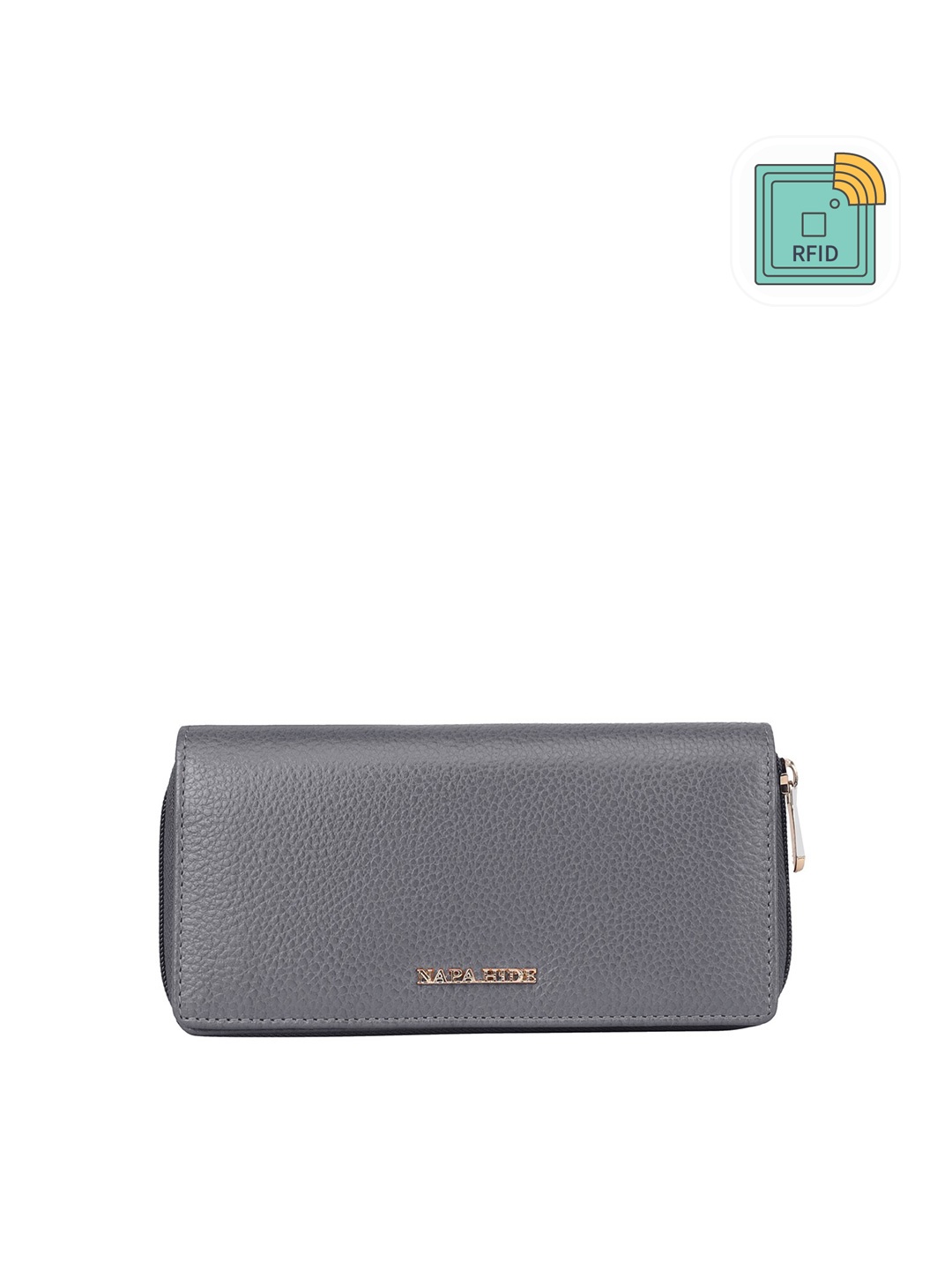 

NAPA HIDE Textured Leather Zip Around Wallet, Grey