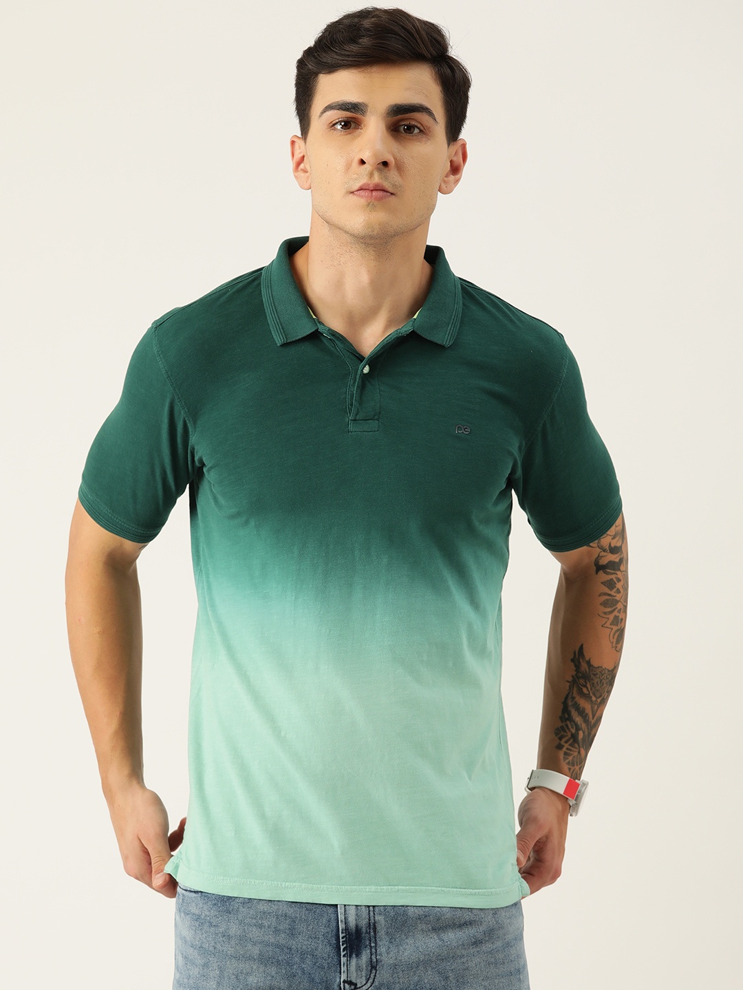

Peter England Pure Cotton Dyed Polo Collar T-shirt, Green