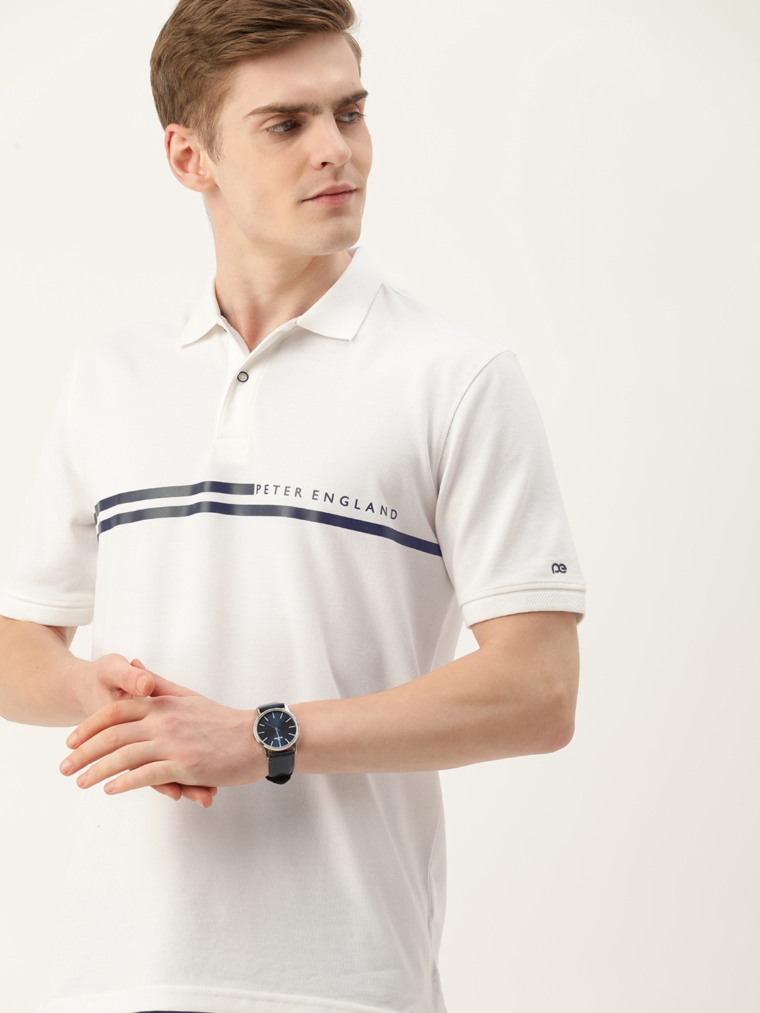 

Peter England Striped & Typography Detail Polo Collar T-shirt, White