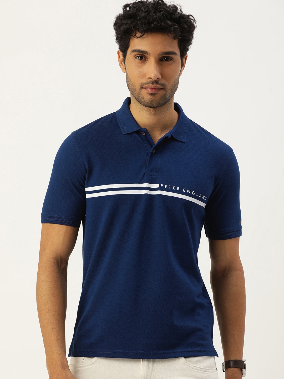 

Peter England Striped Detail Polo Collar T-shirt, Navy blue