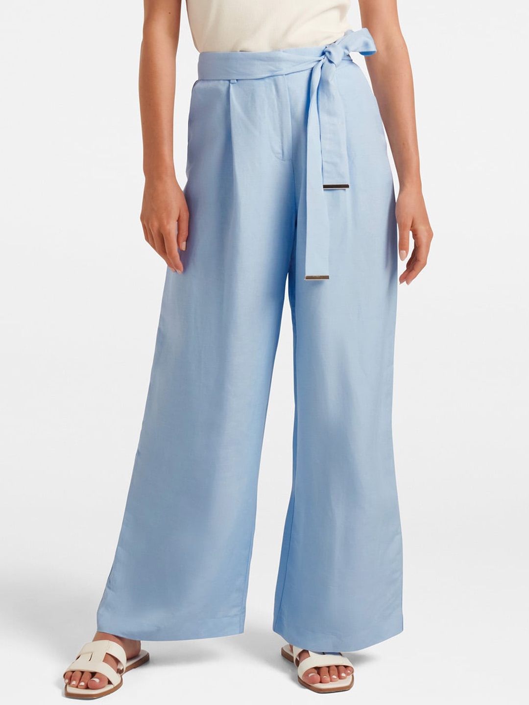 

Forever New Women High-Rise Straight Fit Parallel Trousers, Blue