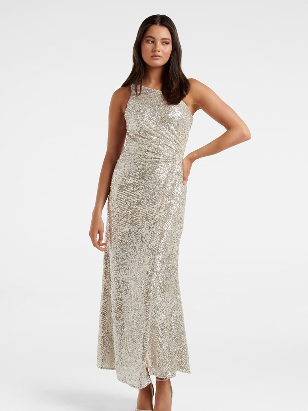 

Forever New Silver-Toned Animal Print Maxi Dress