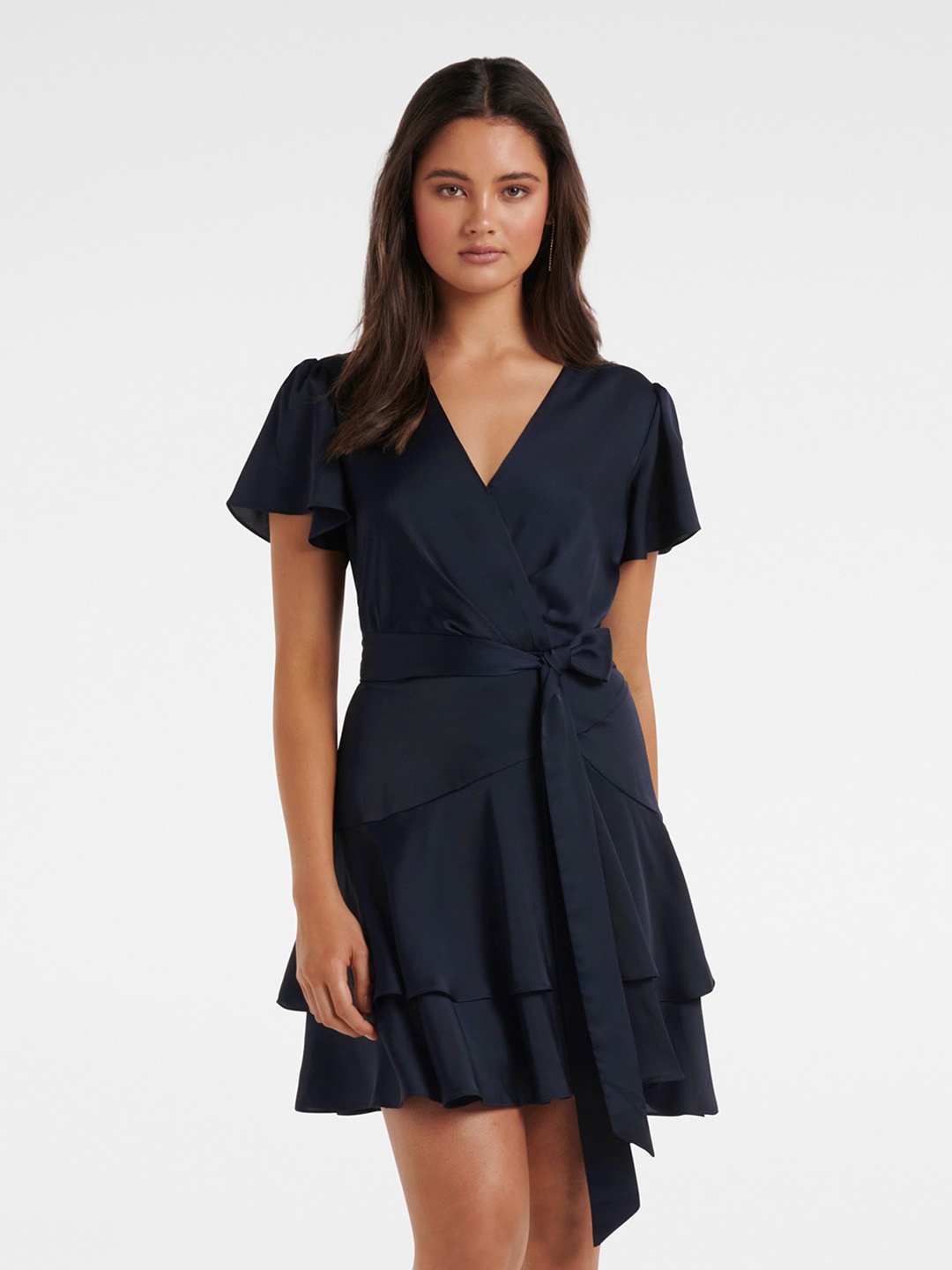 

Forever New Black Flared Sleeve Satin Dress